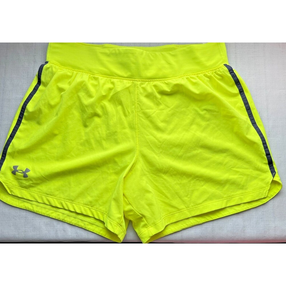 Under Armour Ladies Athletic Shorts Lime Green Dri-Fit with lining Size LARGE